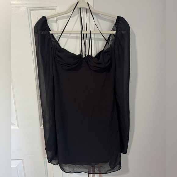 NWT- HOUSE OF CB Babydoll Georgette Halter Minidress - Picture 2 of 6